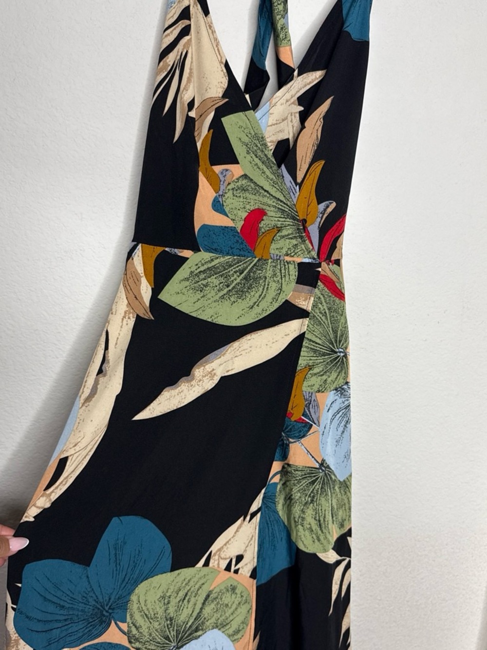 Women’s Black Floral Maxi Dress with Cross-Back - Picture 3 of 4